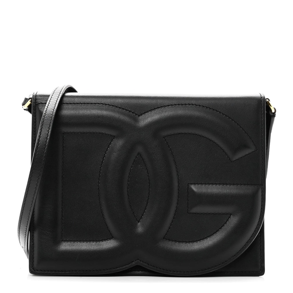 Calfskin DG Logo Flap Crossbody Bag Black