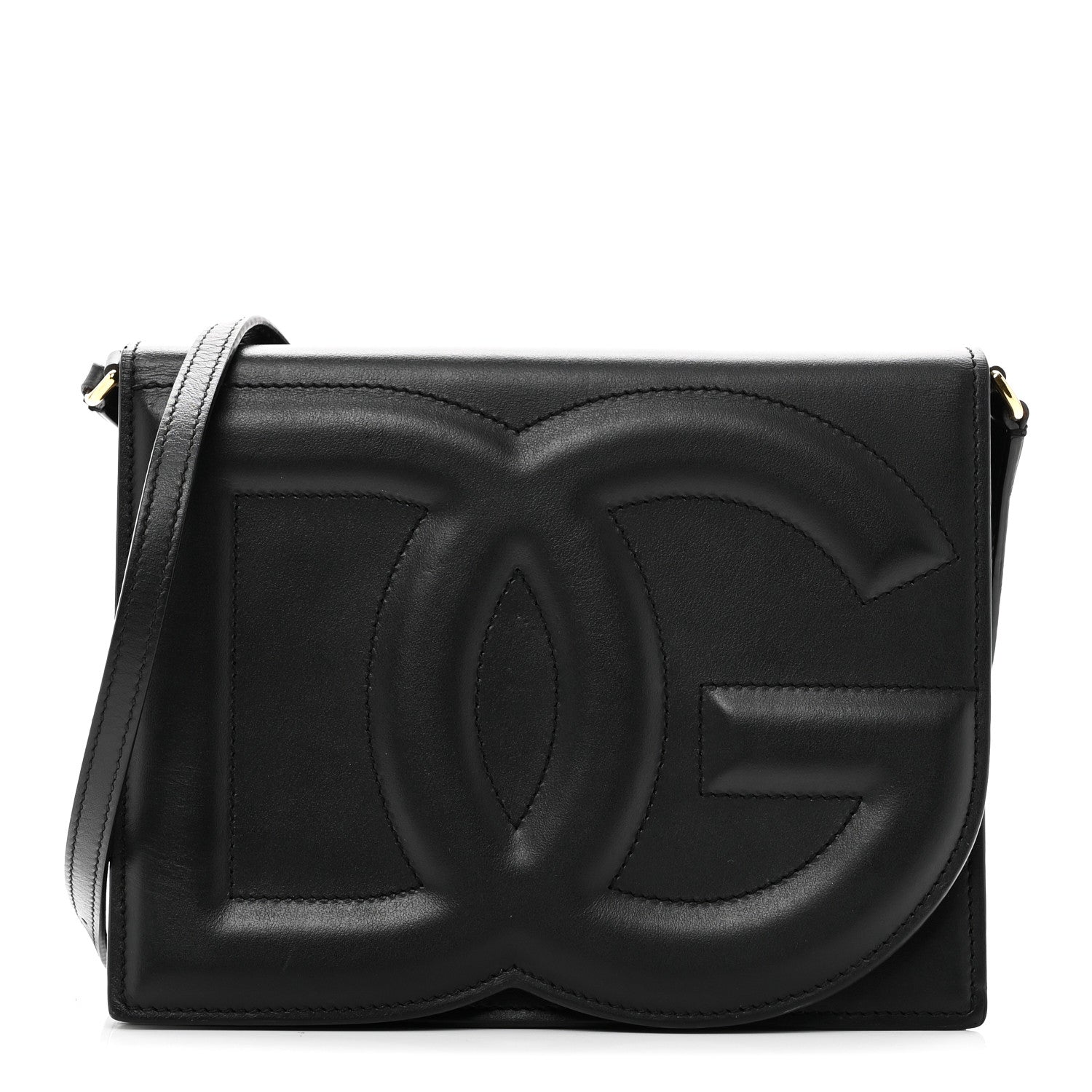 Calfskin DG Logo Flap Crossbody Bag Black