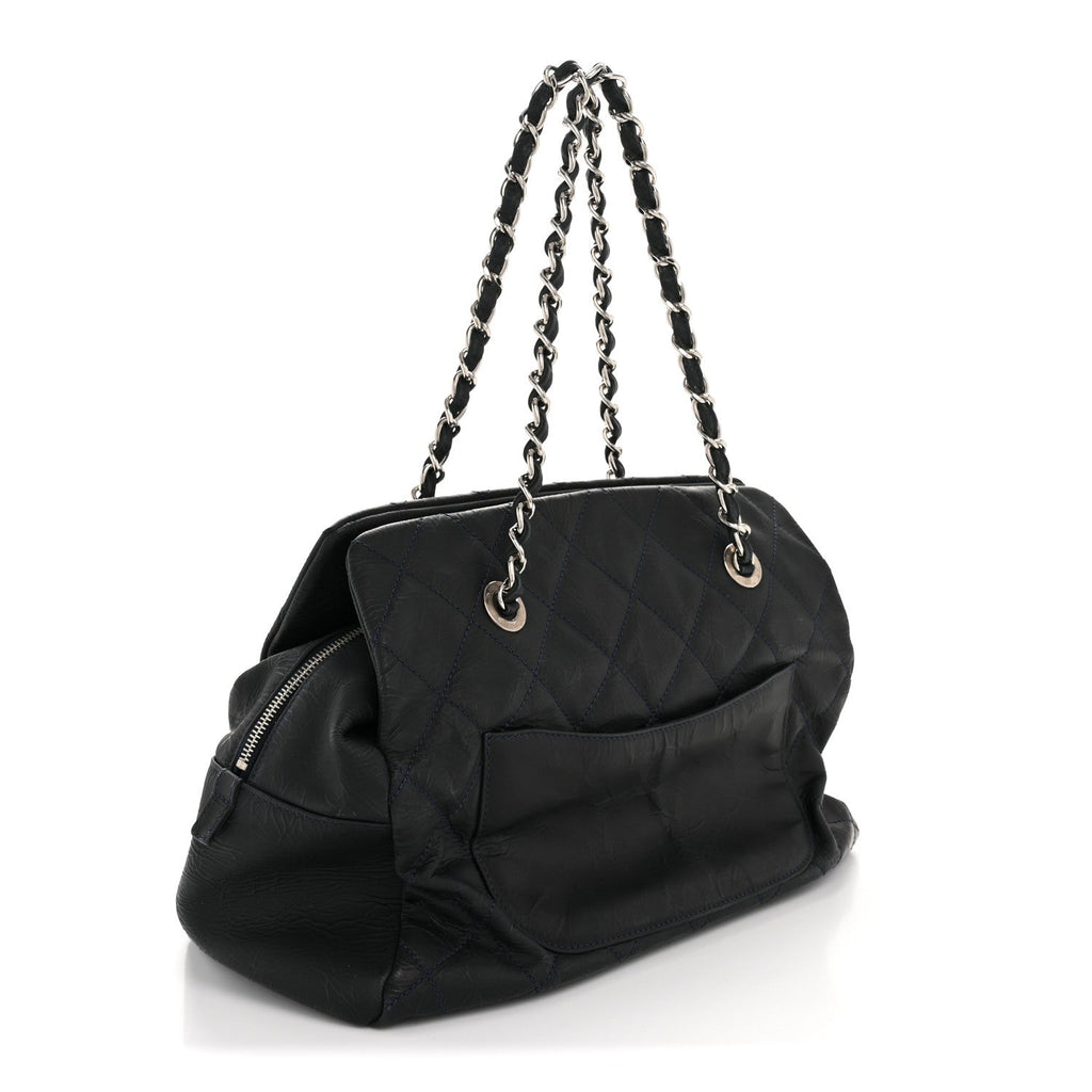 Crinkled Calfskin Grand Timeless Shopping Tote GTT Dark Blue
