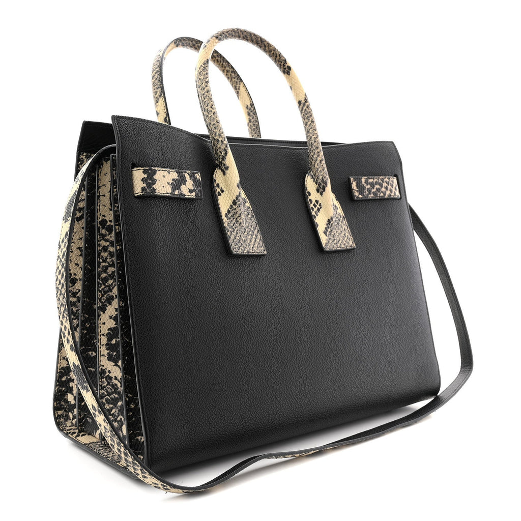 Grained Calfskin Embossed Python Small Sac De Jour Black