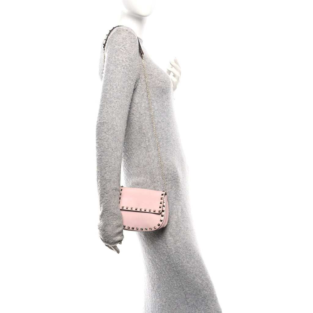 Vitello Rockstud Crossbody Saddle Bag Water Rose