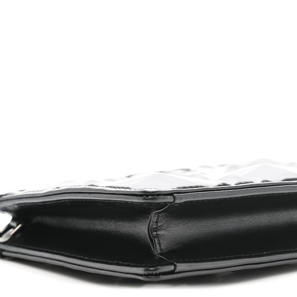 Calfskin Macrocannage Diamond Caro Zipped Pouch With Chain Black