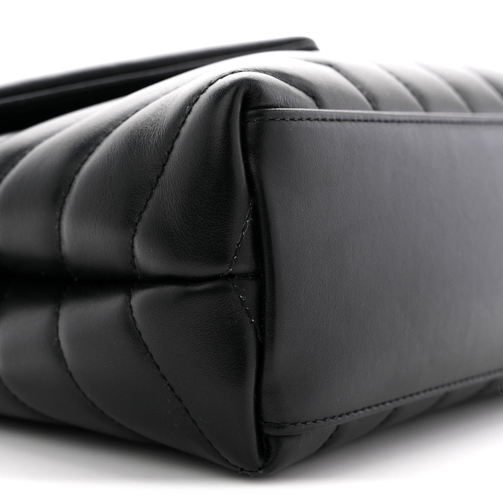Calfskin Y Quilted Monogram Small Loulou Chain Satchel Black