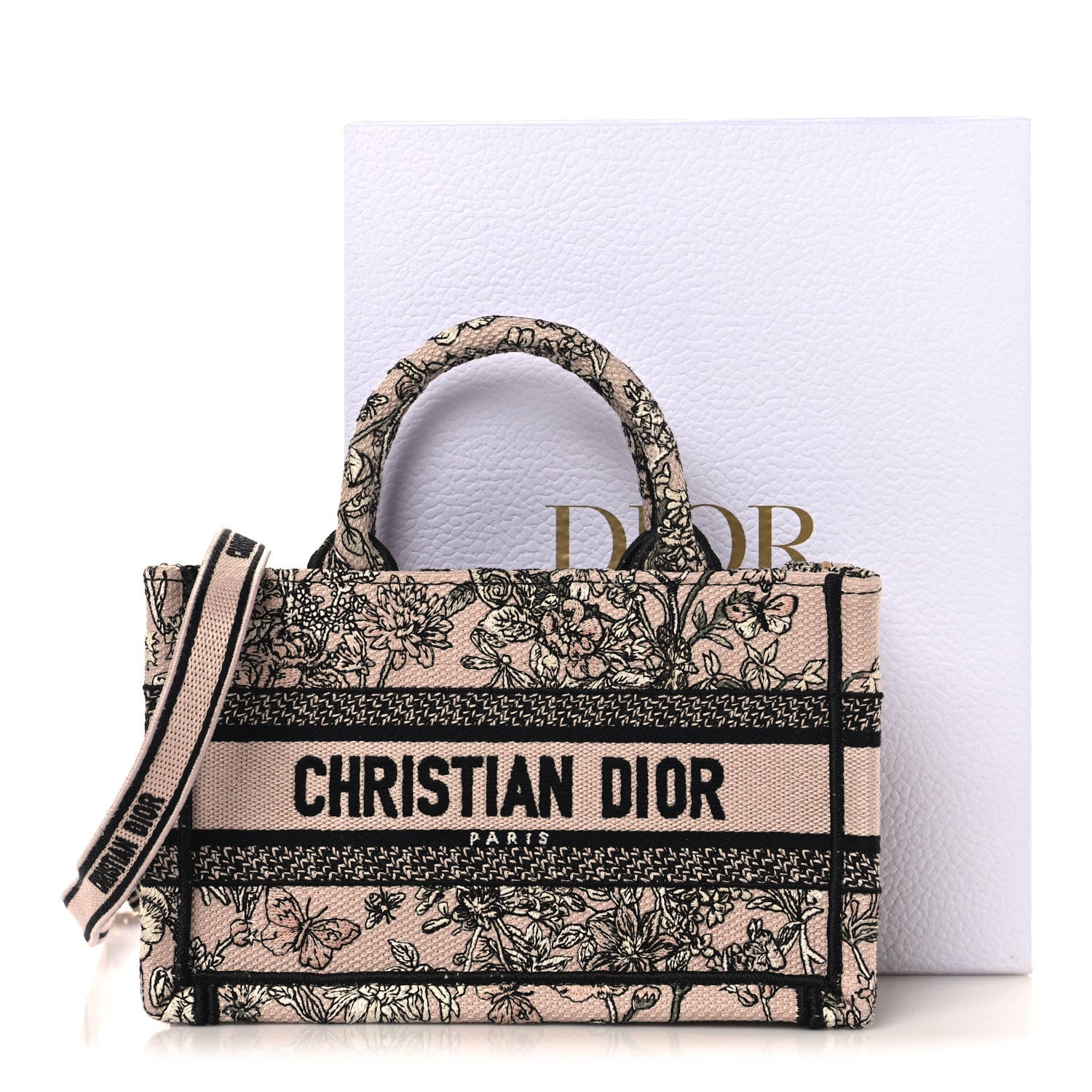Canvas Embroidered Mini Book Tote With Strap Pink Multicolor