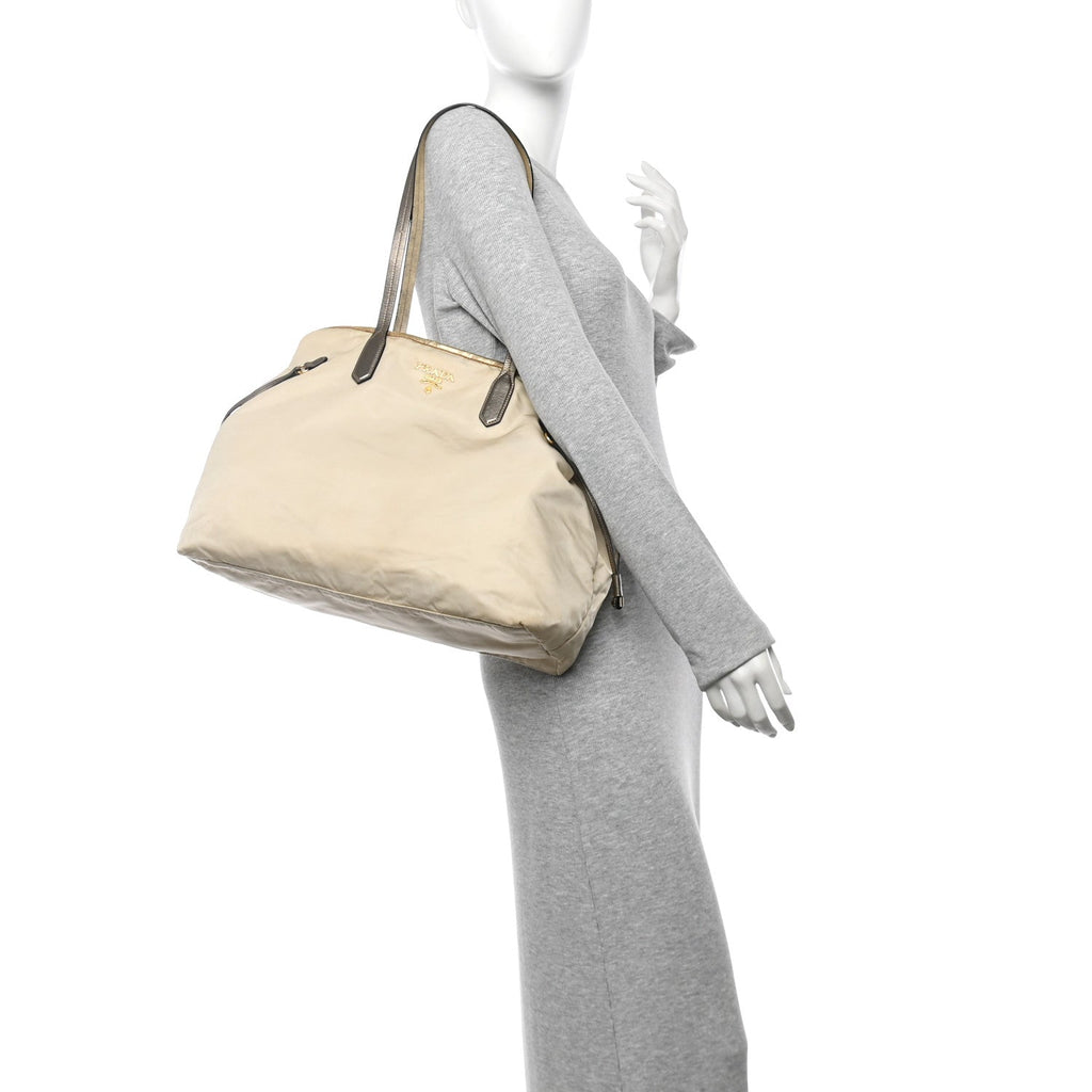 Tessuto Nylon Saffiano Shopping Tote White