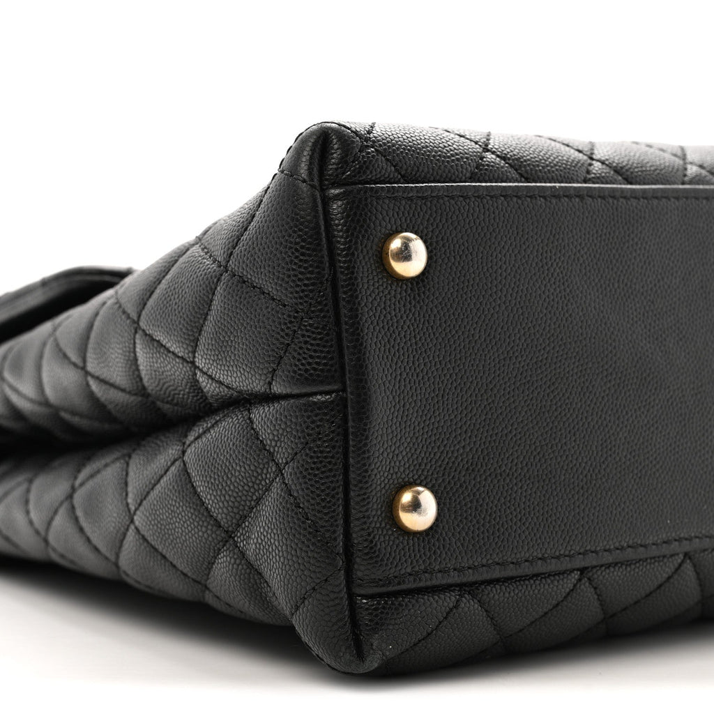 Caviar Lizard Quilted Large Coco Handle Flap Black