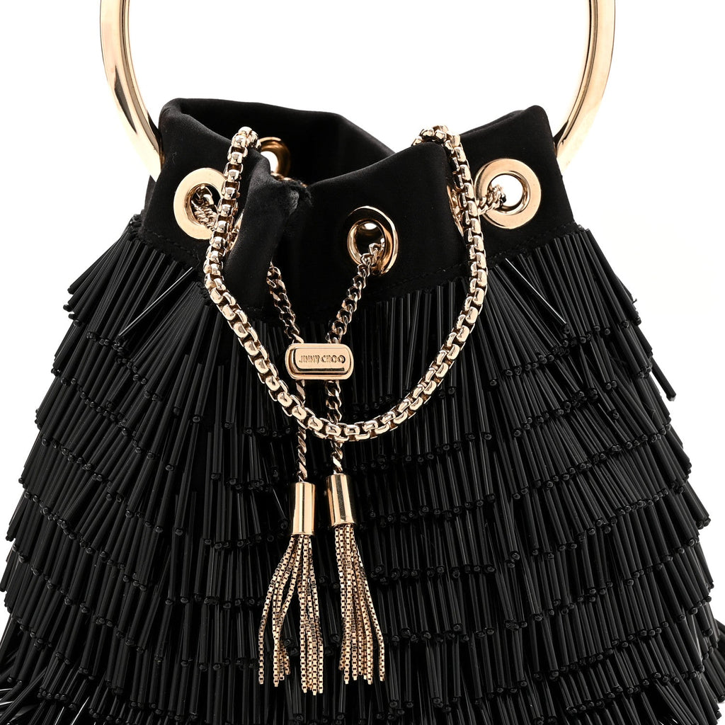 Satin Beaded Mini Bon Bon Bag Black