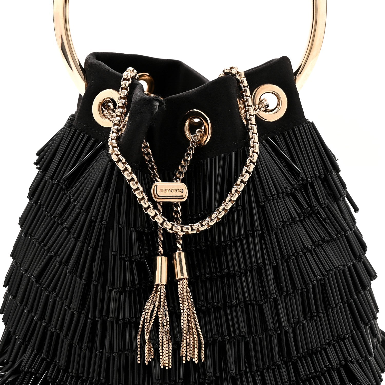 Satin Beaded Mini Bon Bon Bag Black