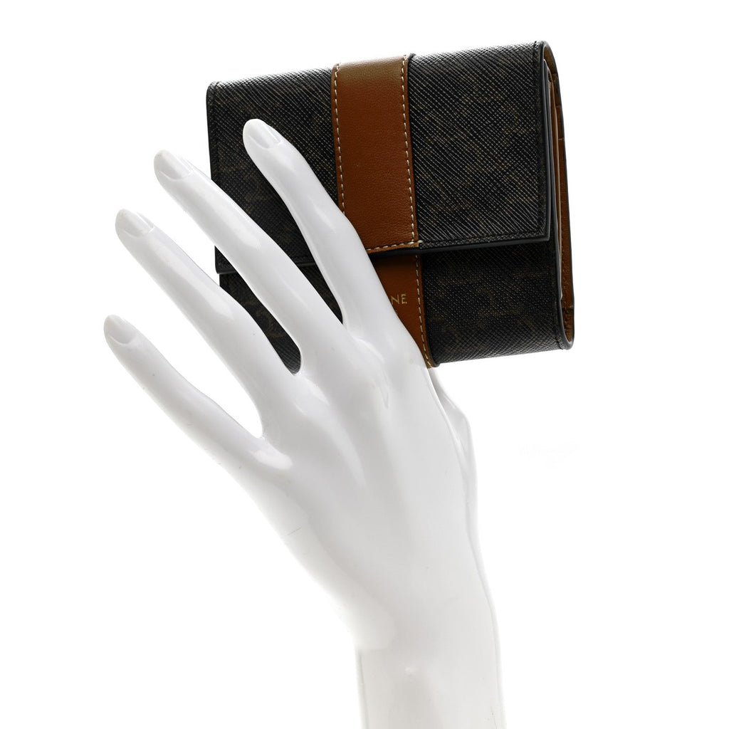Canvas Triomphe Lambskin Folded Compact Wallet Tan