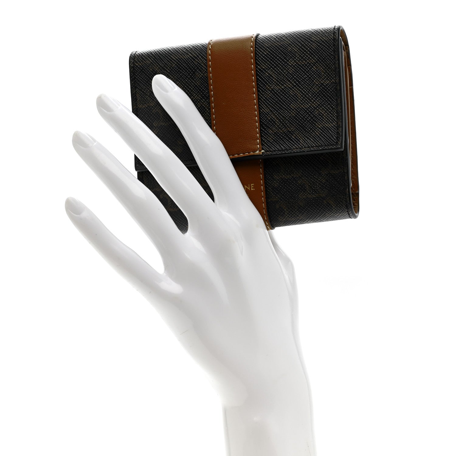 Canvas Triomphe Lambskin Folded Compact Wallet Tan