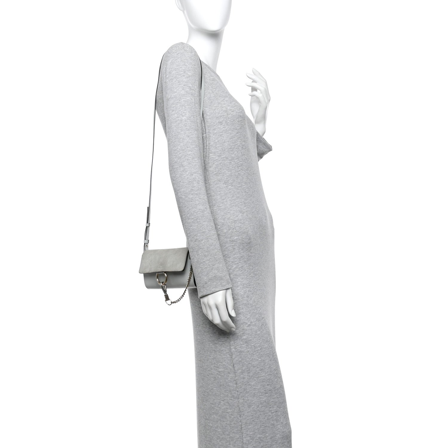 Suede Calfskin Mini Faye Shoulder Bag Airy Grey