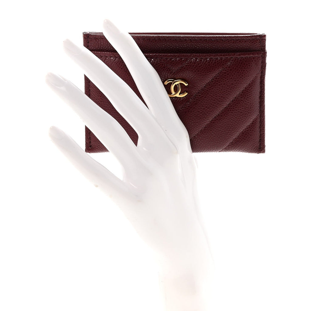 Caviar Chevron Quilted  Holder Dark Burgundy