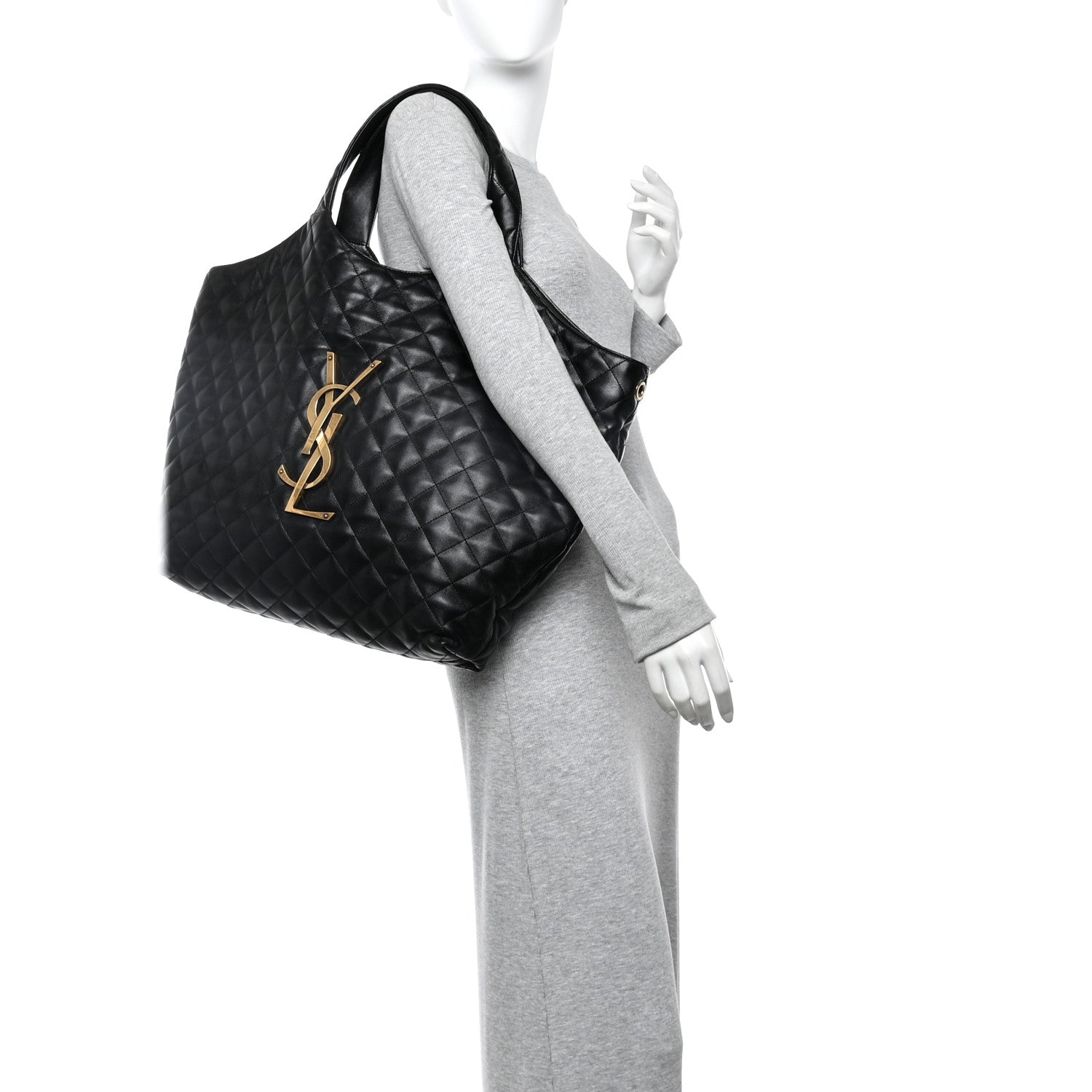 Lambskin Quilted Maxi Icare Shopping Tote Black