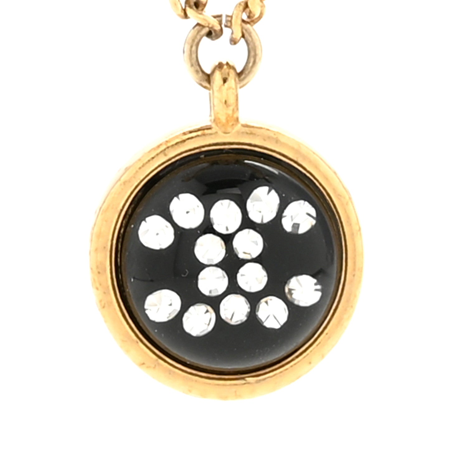 Metal Resin Enamel Crystal CC Long Necklace Gold Black