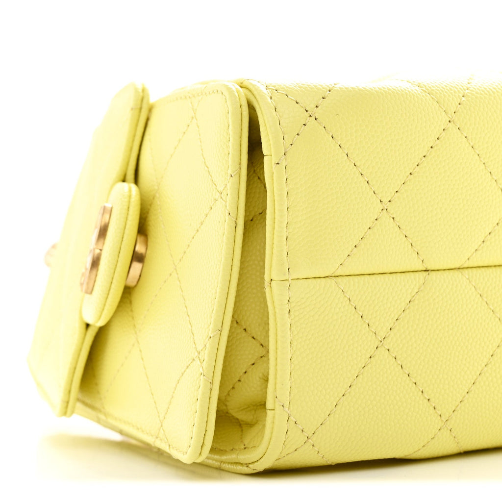 Caviar Quilted Mini Chanel 25 Handbag Light Yellow