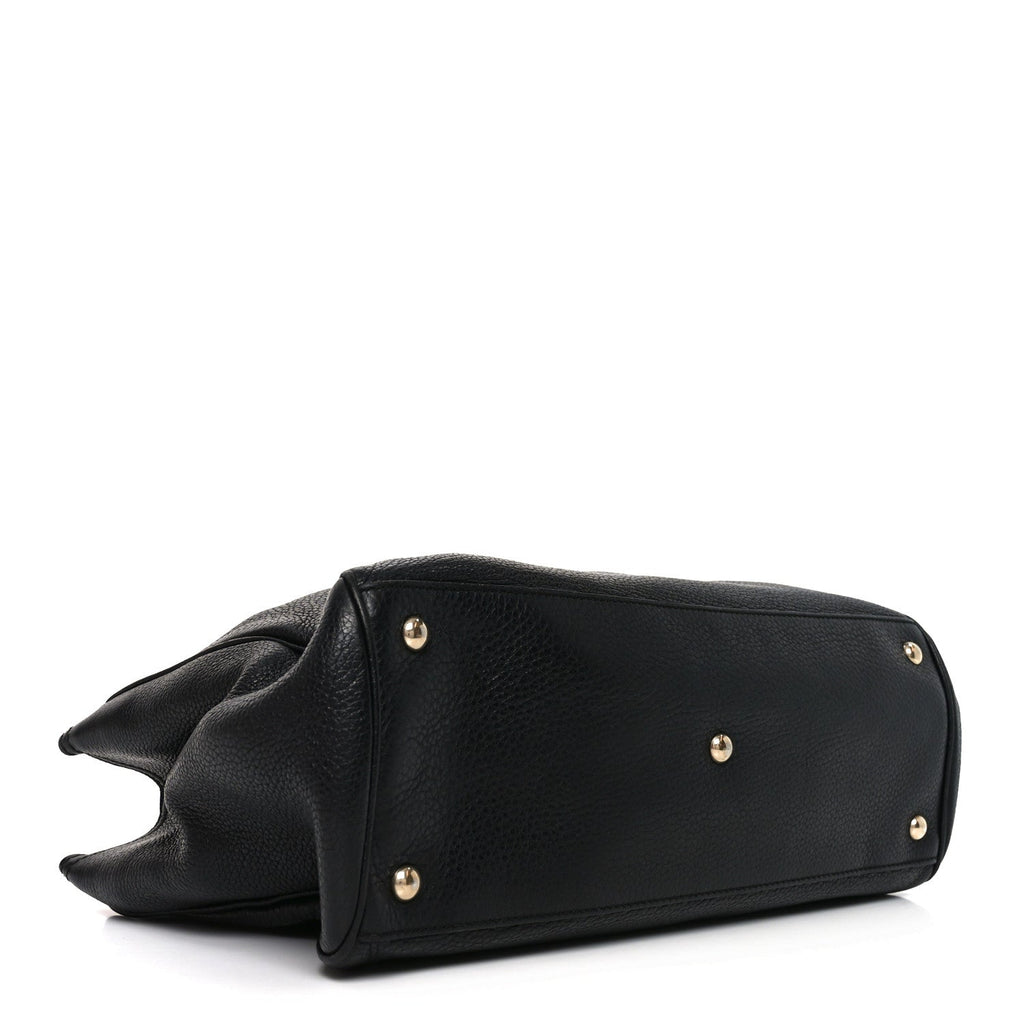 Pebbled Calfskin Medium Bamboo Shopper Tote Black