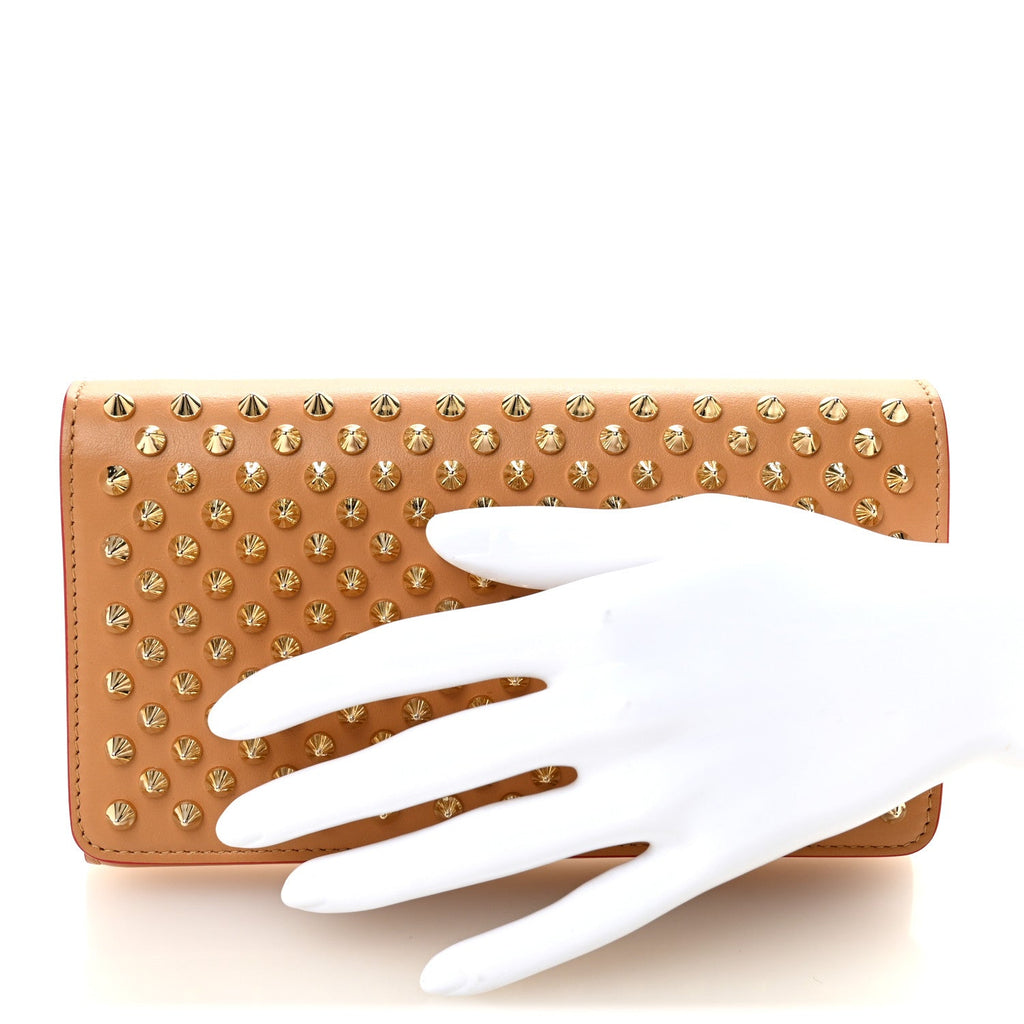 Calfskin Macaron Spiked Flap Wallet Cannelle