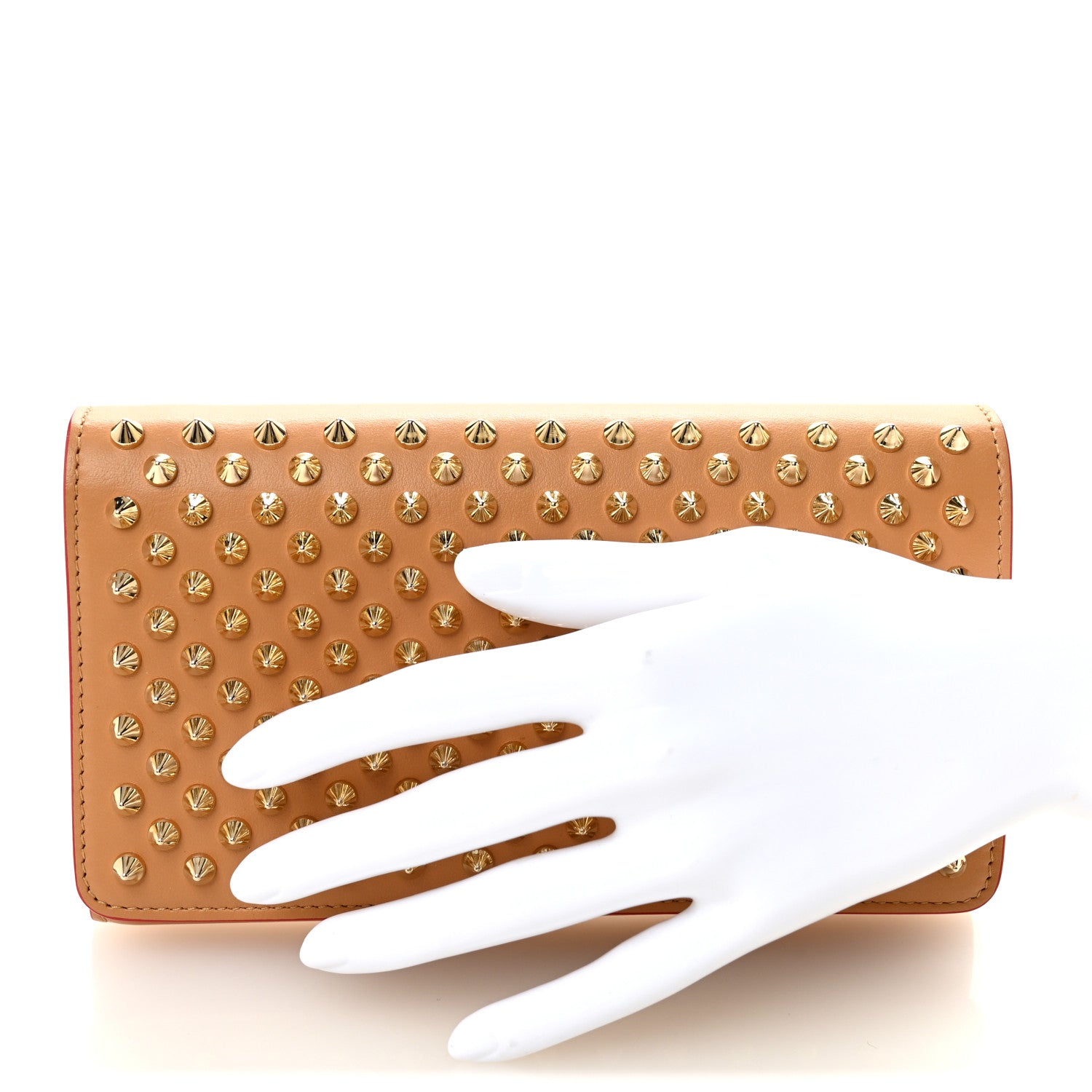 Calfskin Macaron Spiked Flap Wallet Cannelle