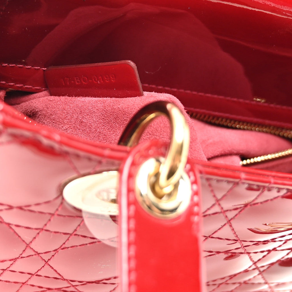 Patent Cannage Small Lady Dior Cherry Red