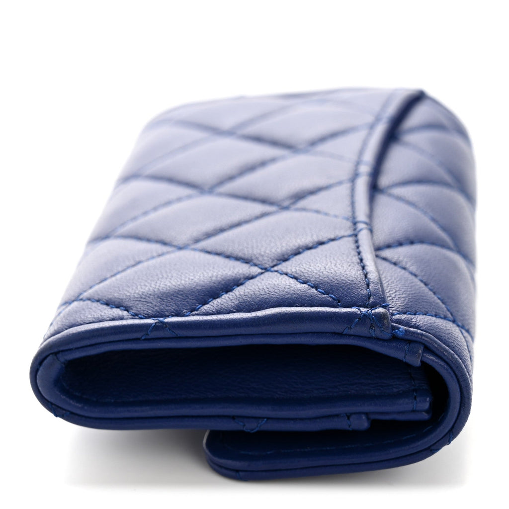Lambskin Quilted Flap  Holder Wallet Blue