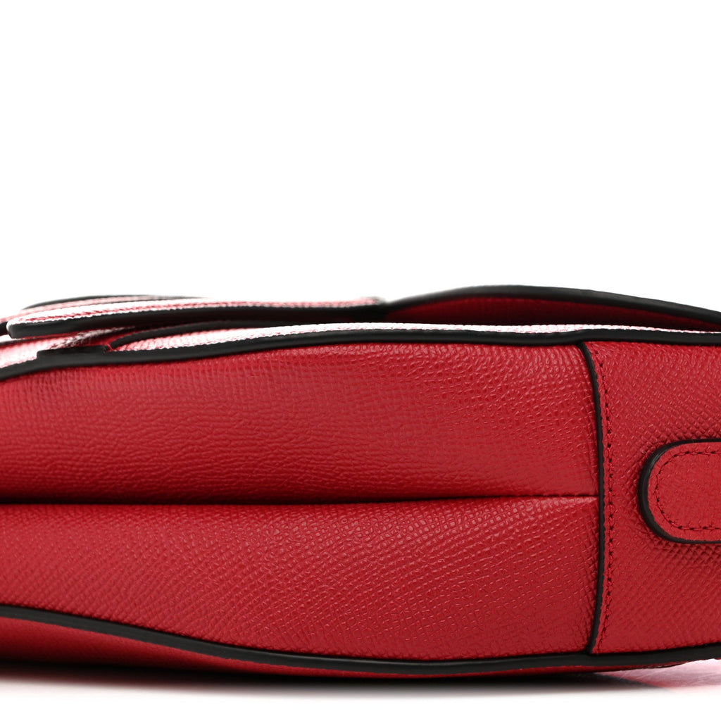 Grained Calfskin Saddle Bag With Strap Cherry Red