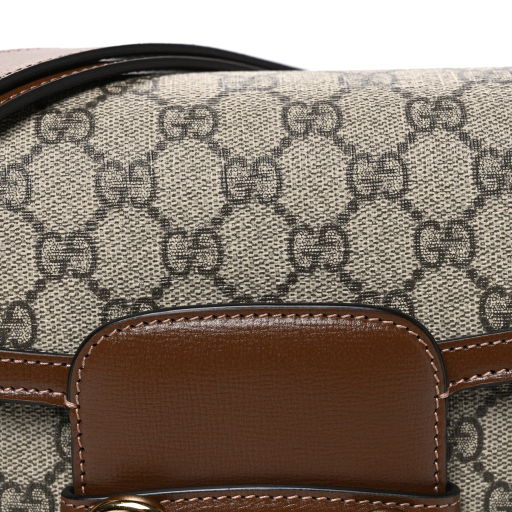 GG Supreme Monogram Horsebit 1955 Shoulder Bag Beige Brown Sugar