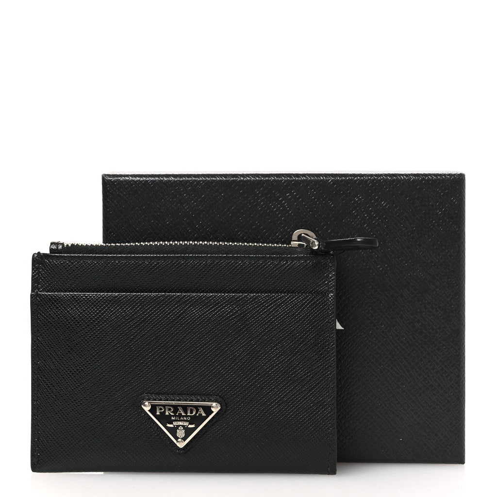 Saffiano Triangle Zip  Holder Black