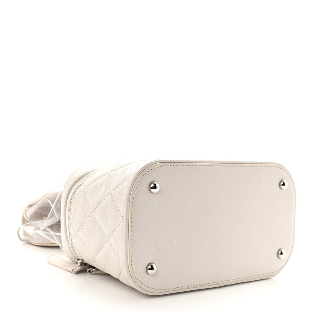Crumpled Calfskin PVC Quilted Flap White
