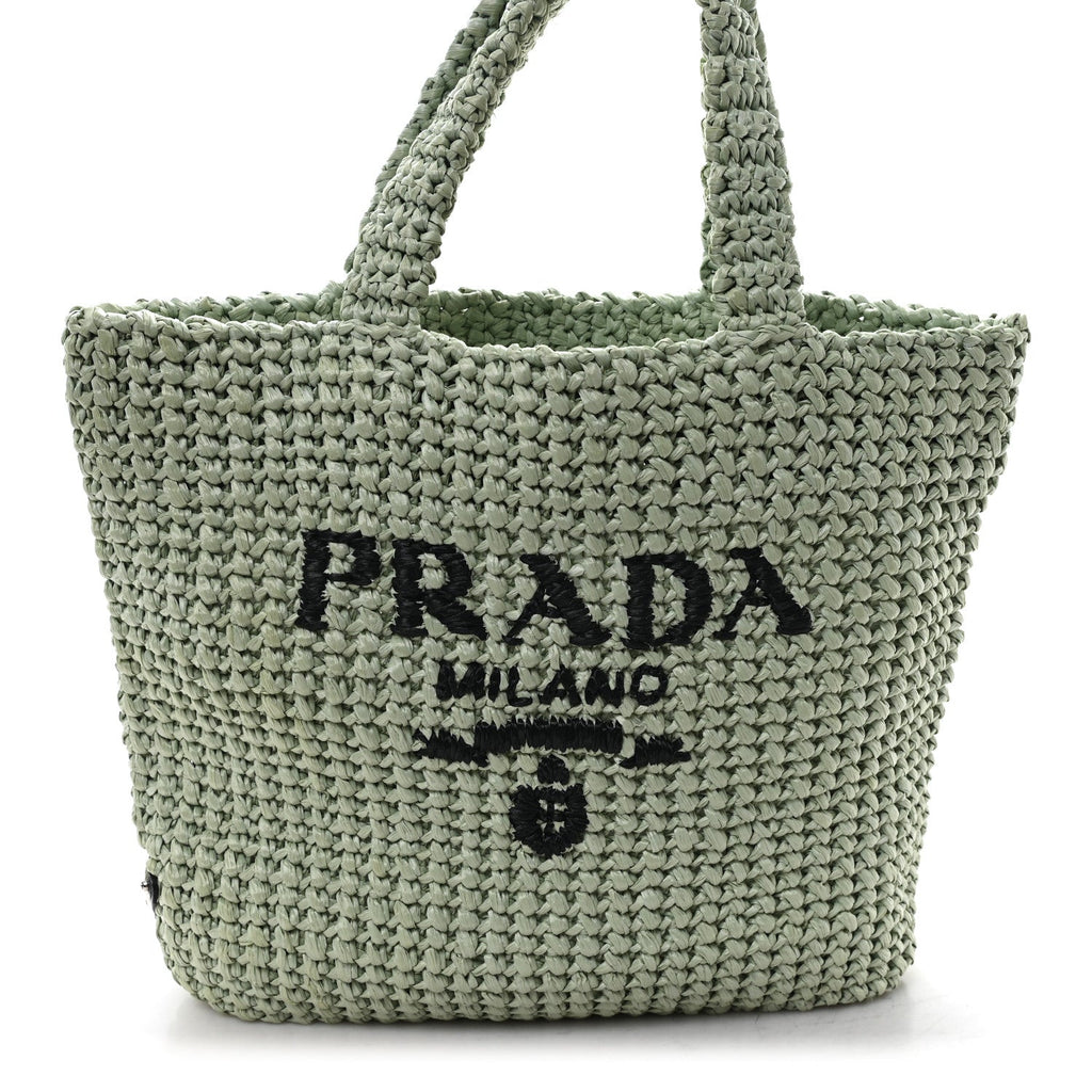 Yarn Raffia Effect Crochet Small Logo Tote Acqua