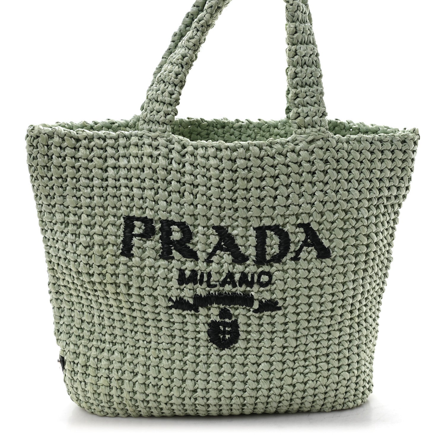 Yarn Raffia Effect Crochet Small Logo Tote Acqua
