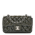 Patent Calfskin Quilted Mini Rectangular Flap Navy Blue