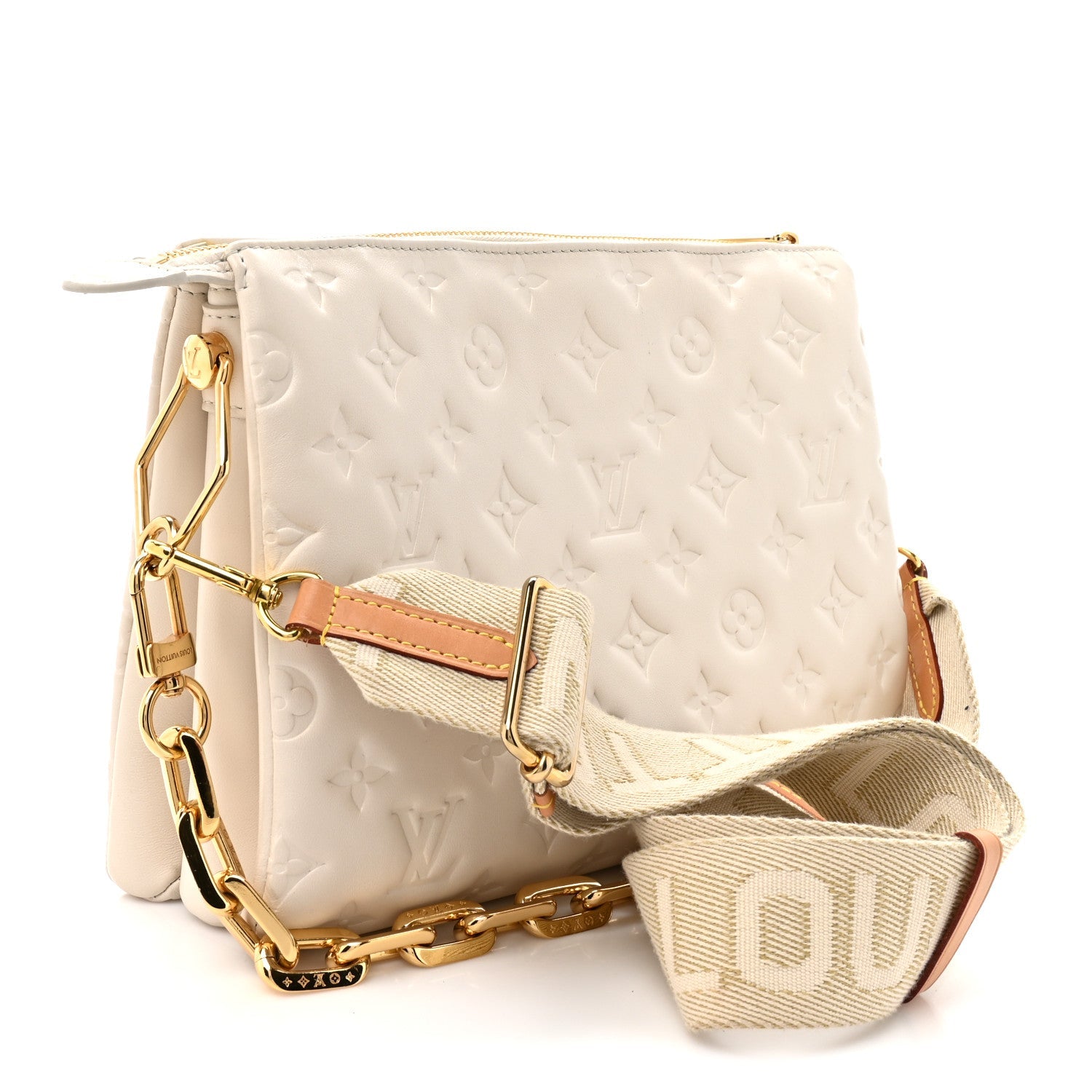 Lambskin Embossed Monogram Coussin PM Beige Cream