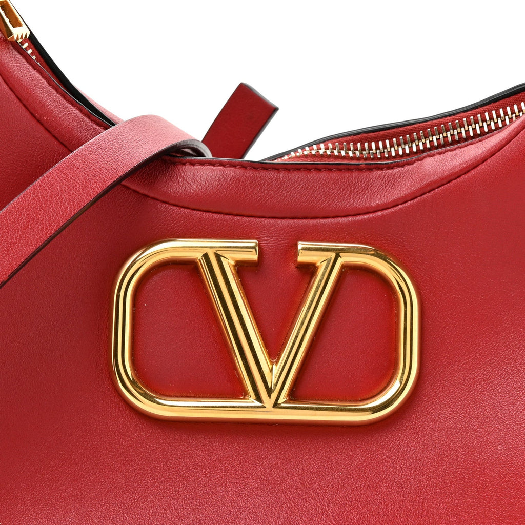 Calfskin Stud Sign Zip Hobo Rosso Valentino