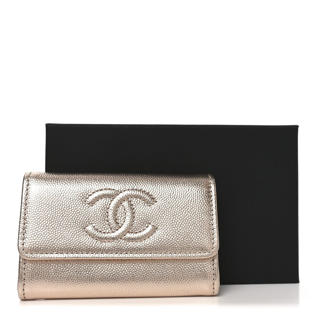 Metallic Caviar Quilted CC Flap  Holder Copper