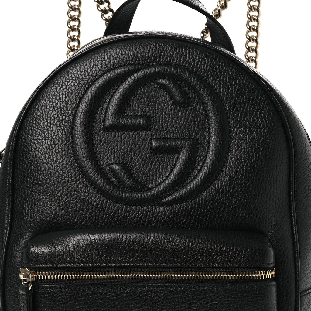 Pebbled Calfskin Soho Chain Backpack Black