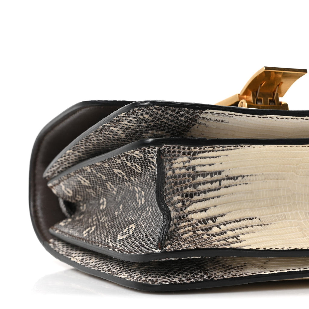 Lizard Small Classic Box Flap Bag Natural