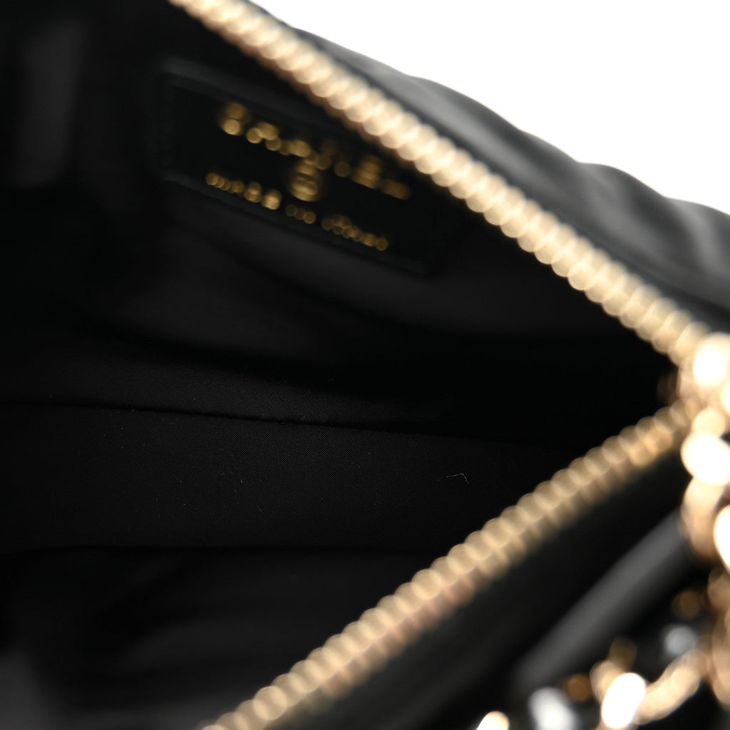 Velvet Effect Nylon Shiny Crumpled Calfskin Mini Quilted Chanel 25 Clutch With Chain Black