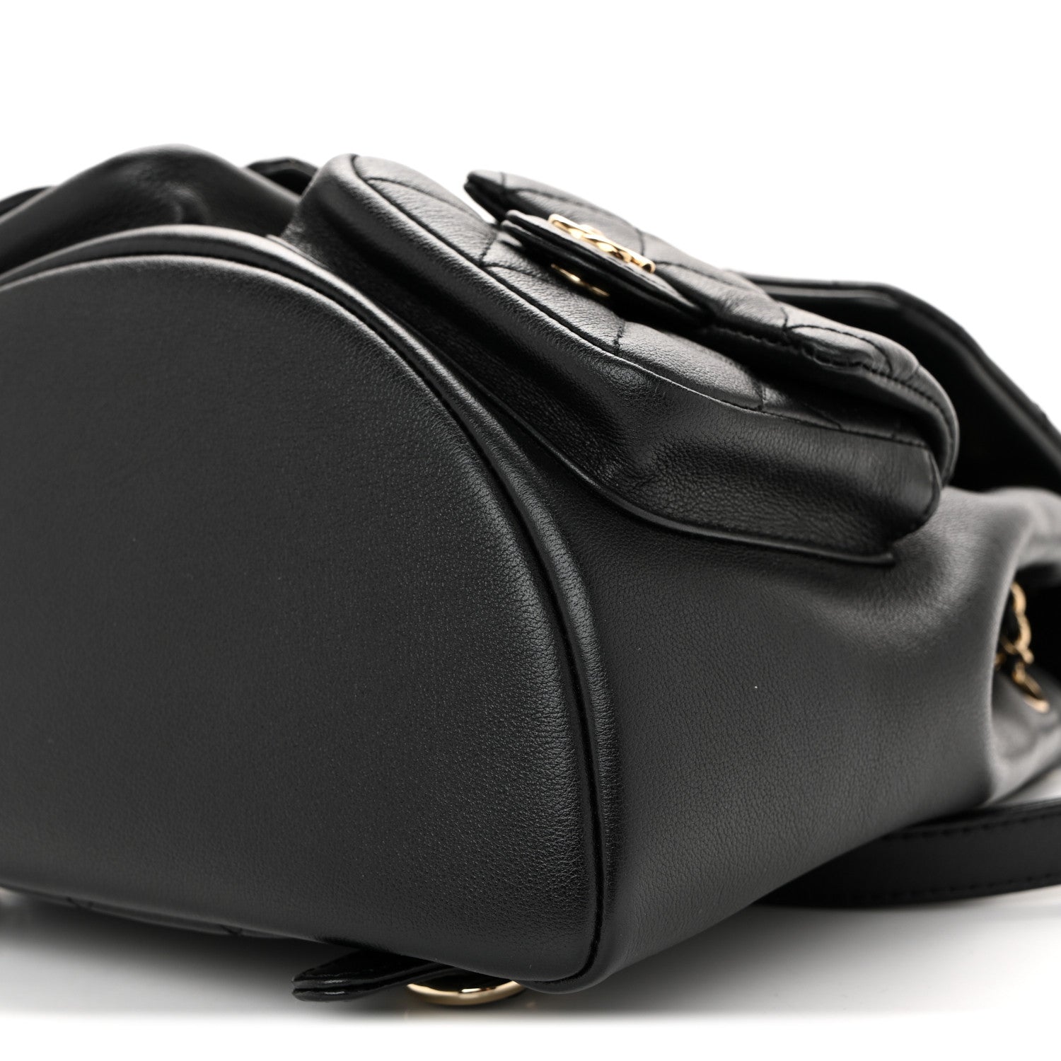 Calfskin Quilted Medium Duma Pockets Drawstring Backpack Black