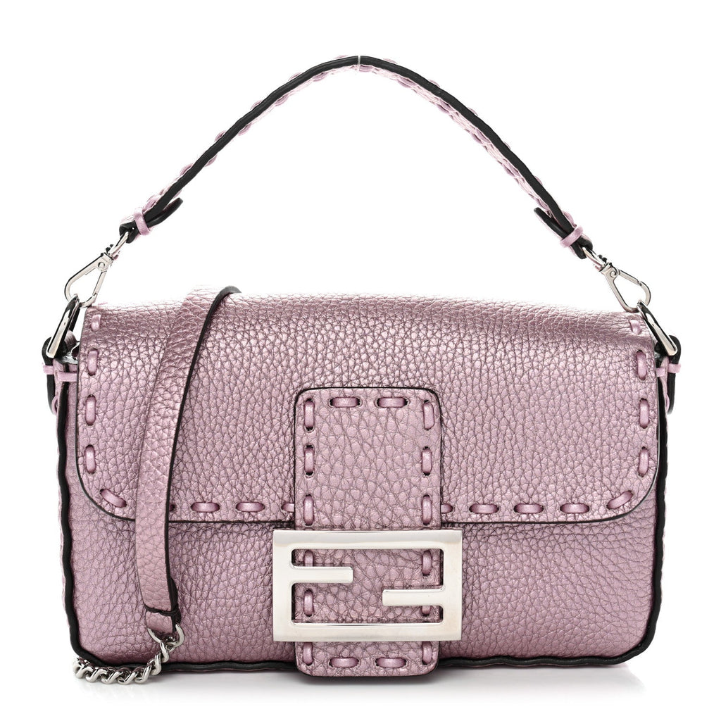 Metallic Cuoio Roma Sellerissima Nappa Sintetica Tape Stitch Mini Baguette Rosa Placca Argento