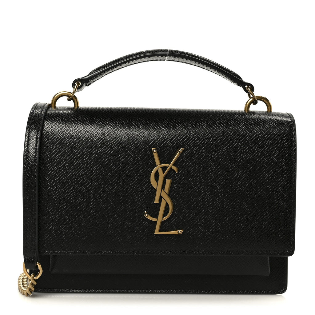 Coated Bark Calfskin Sunset Chain Wallet  Black