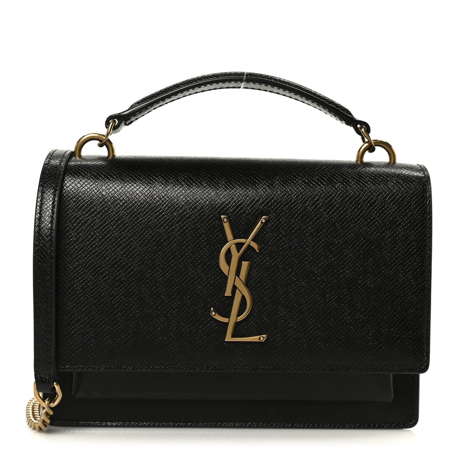 Coated Bark Calfskin Sunset Chain Wallet  Black