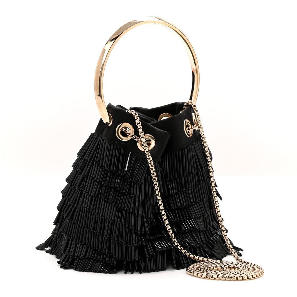 Satin Beaded Mini Bon Bon Bag Black