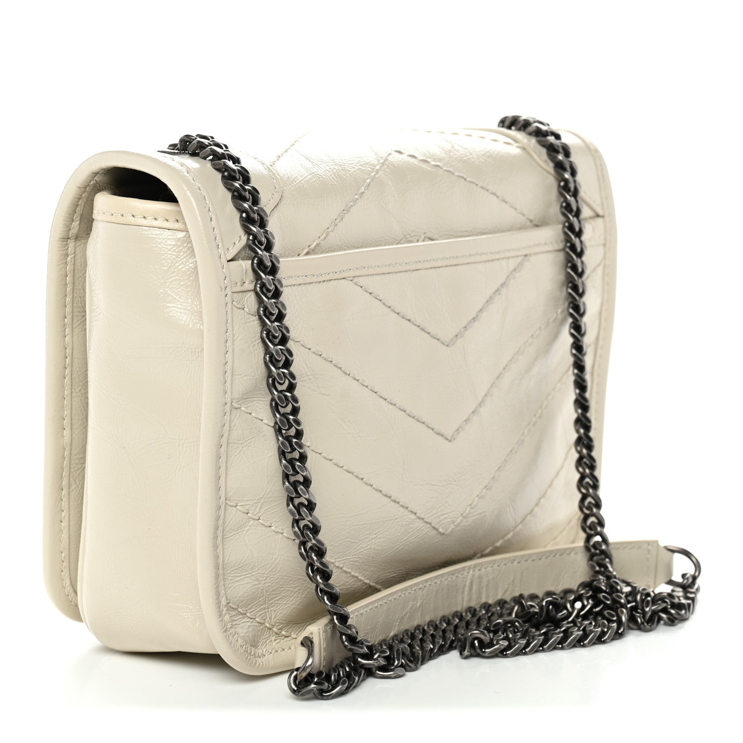 Crinkled Calfskin Matelasse Monogram Niki Chain Wallet Crema Soft