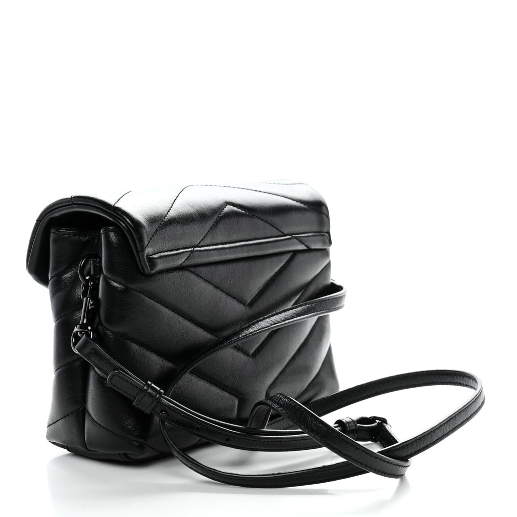 Calfskin Y Quilted Monogram Monochrome Toy Loulou Crossbody Bag Black