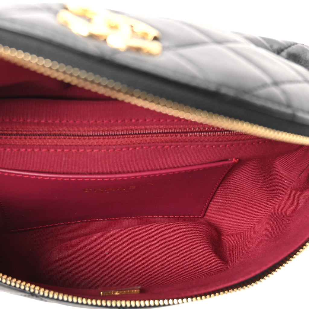 Lambskin Pearl Quilted CC Belt Bag Black