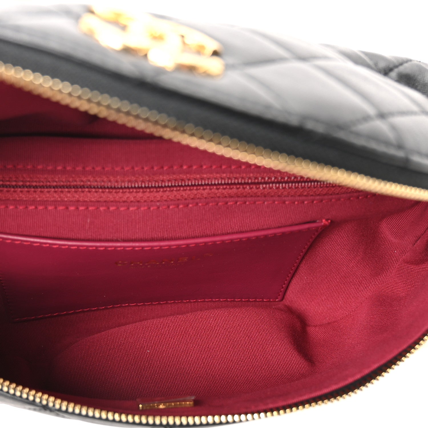 Lambskin Pearl Quilted CC Belt Bag Black