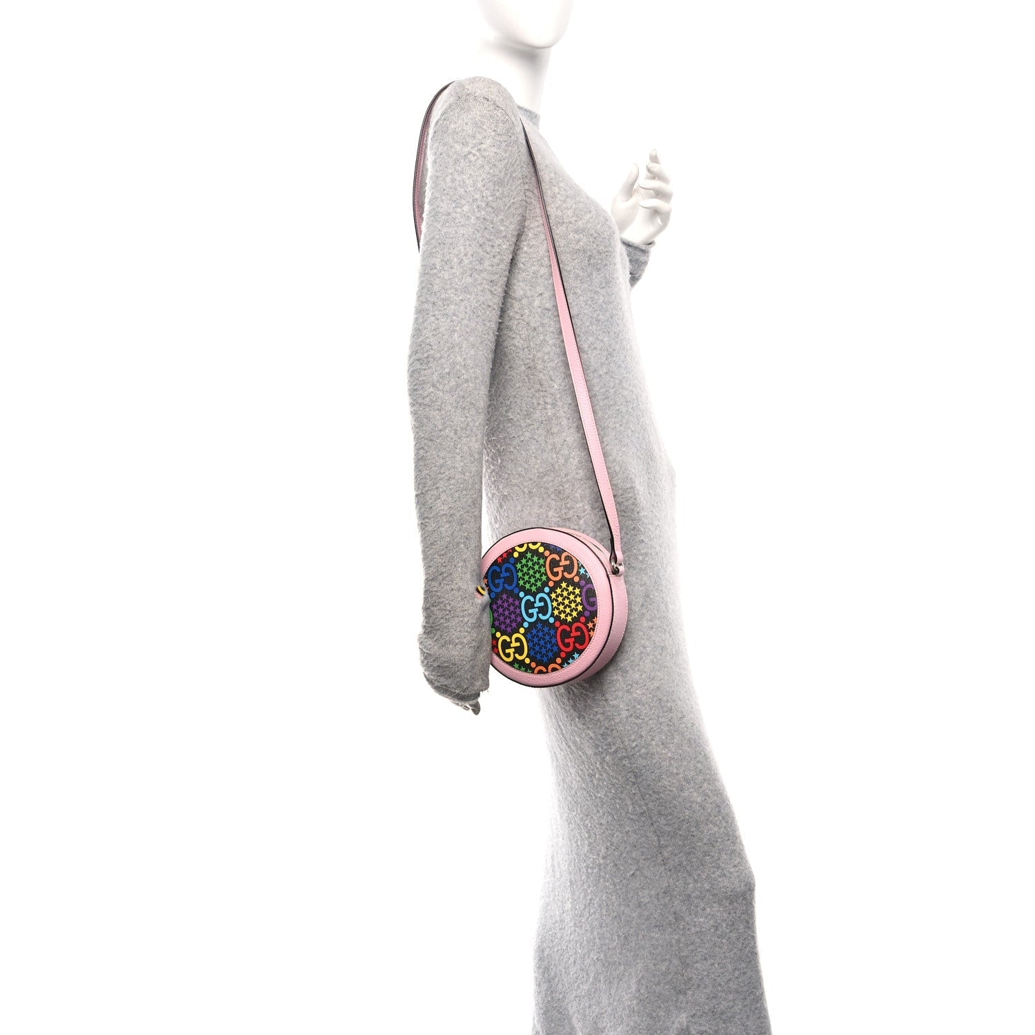 GG Supreme Monogram Psychedelic Round Shoulder Bag Black Multicolor Sugar Pink
