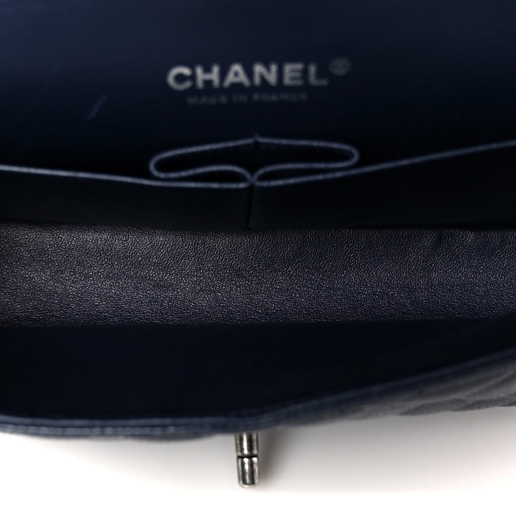 Caviar Quilted Medium Double Flap Navy