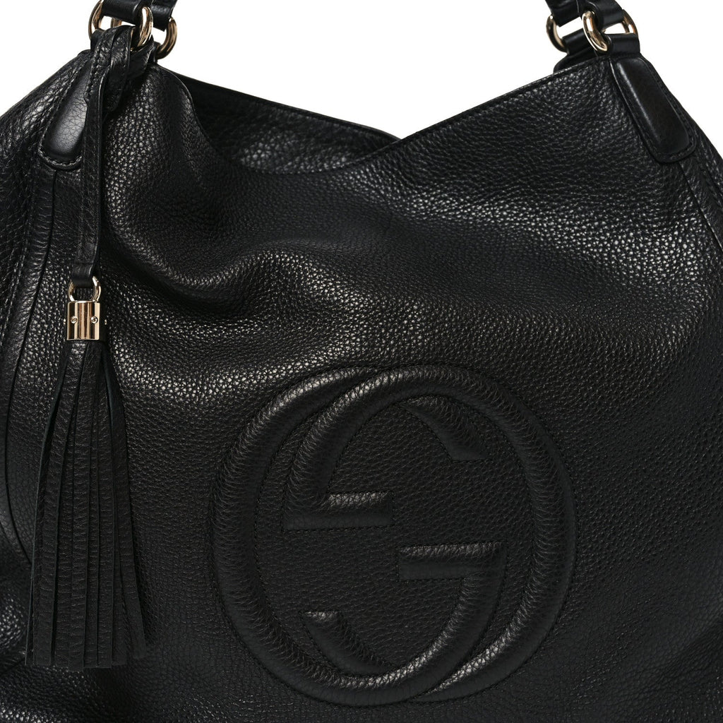 Pebbled Calfskin Large Soho Shoulder Bag Black