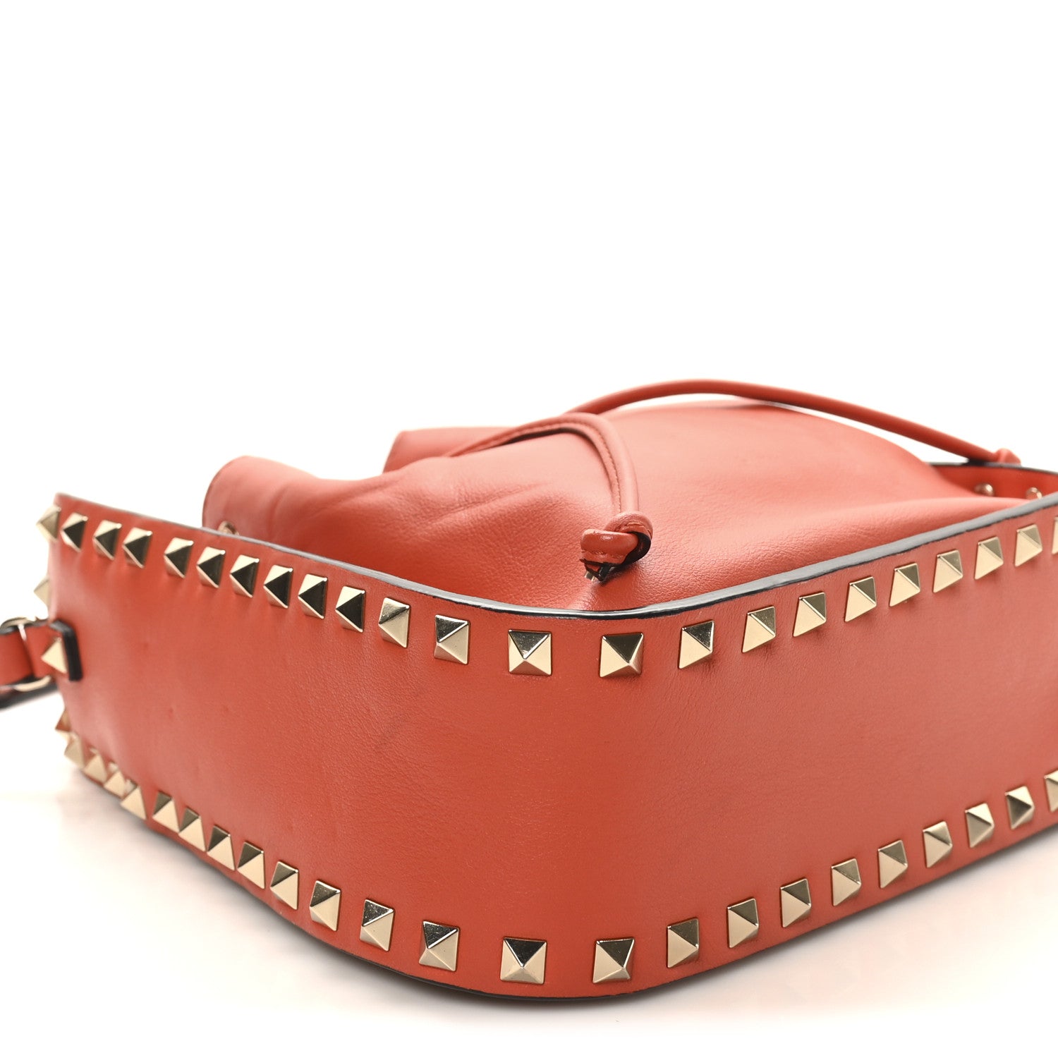 Grained Calfskin Rockstud Bucket Bag Orange